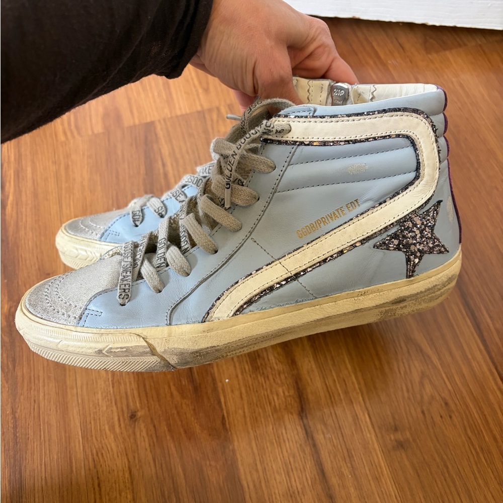 Golden Goose High-Tops in Light Blue and Gray